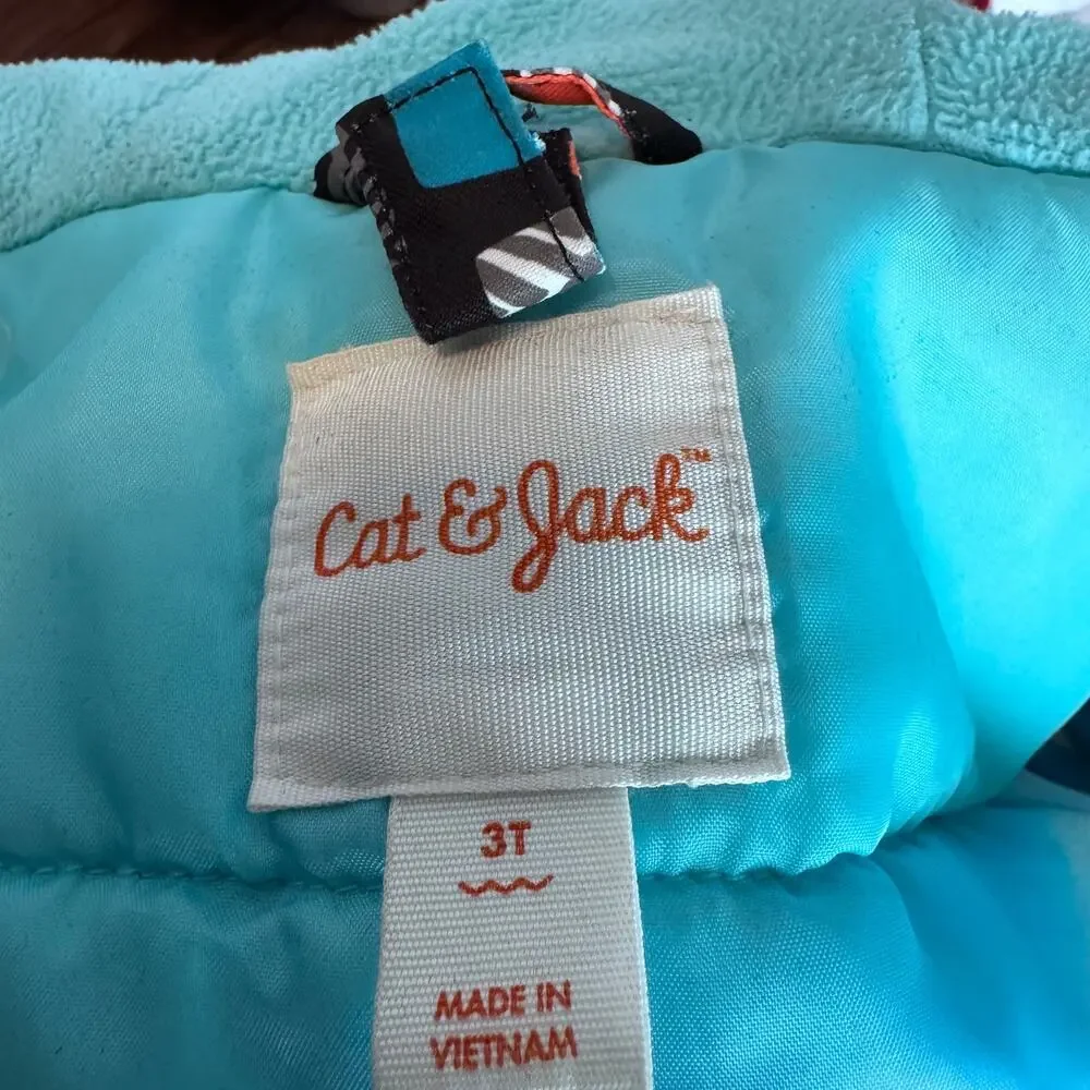 Cat & Jack Toddler Geometric Hooded Puffer Winter Jacket Coat Blue Red 3T Retro